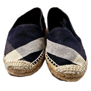Burberry Espadrille Flats Nova Check Navy Plaid Slip On Shoes EU 37.5 US 7